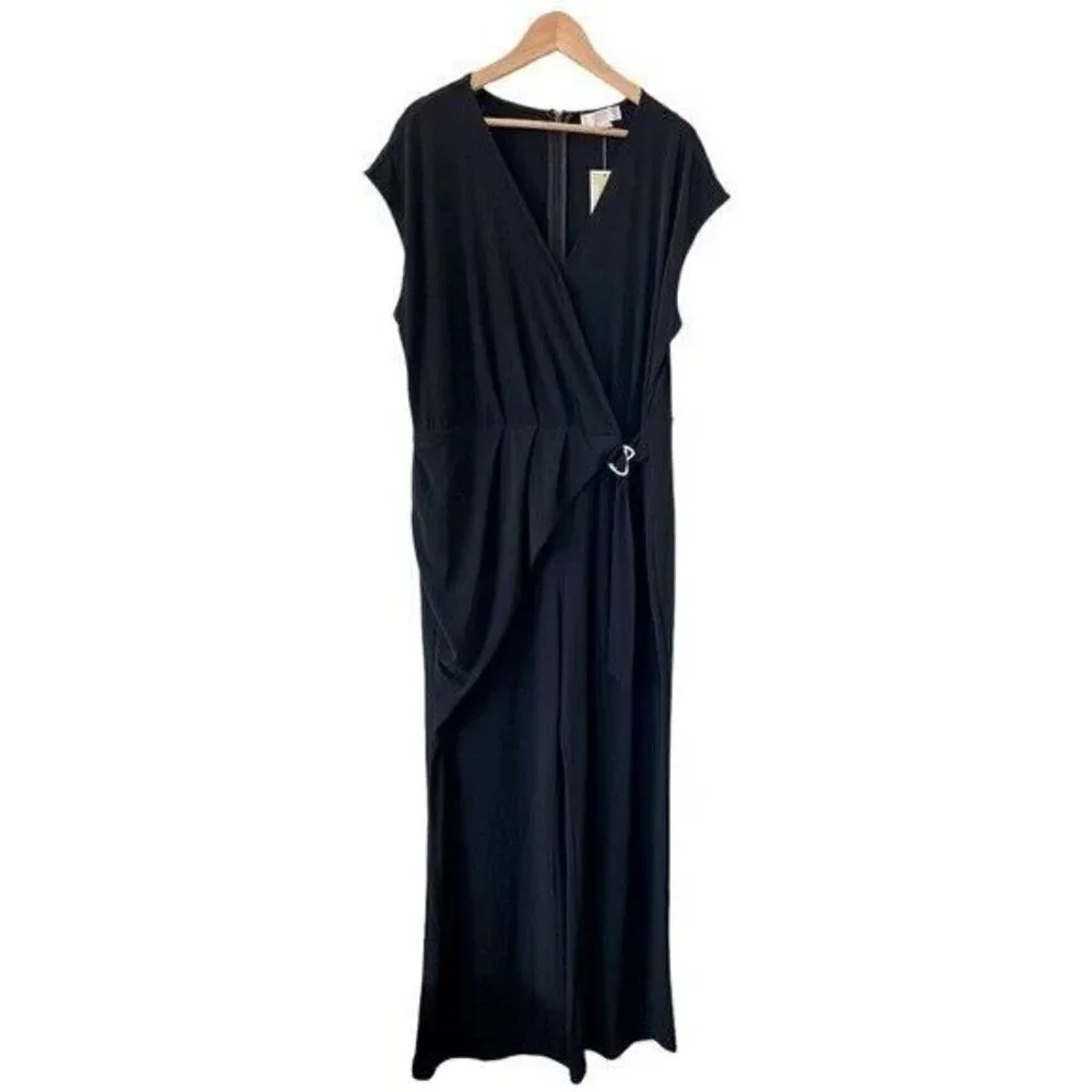 MICHAEL KORS Front Wrap Wide Leg Black Jumpsuit Size 2X NEW